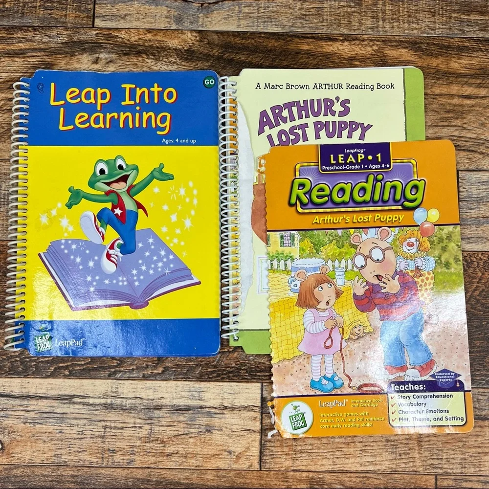Leap Frog Bundle of 7 Leap Pad Pre-k to Second Grade Spiral Books Cartridges